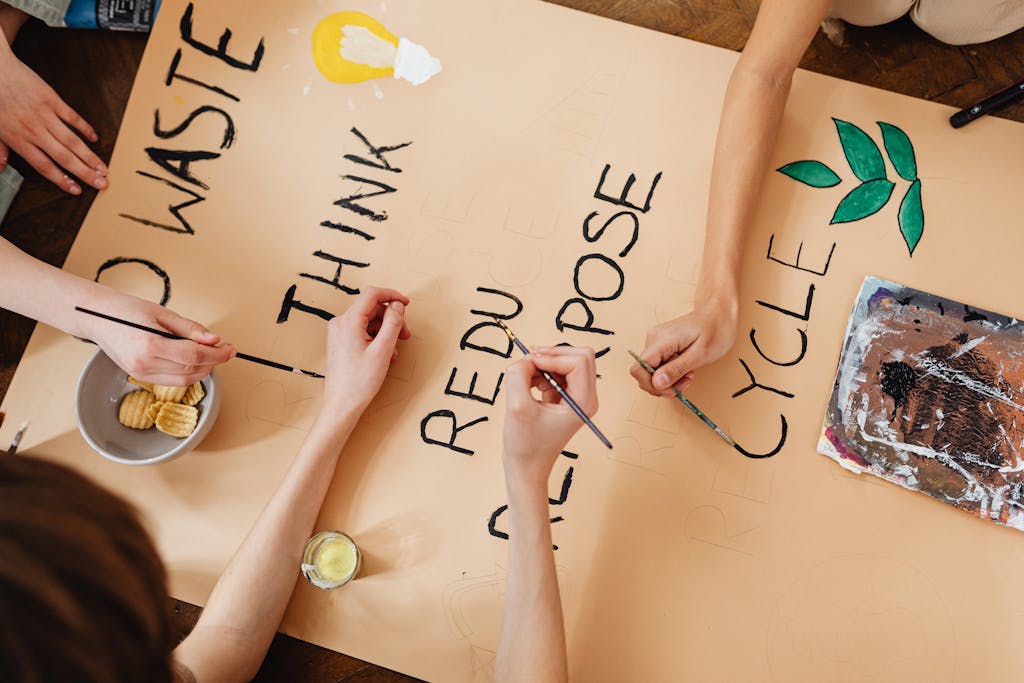 Kids Painting on Brown Paper